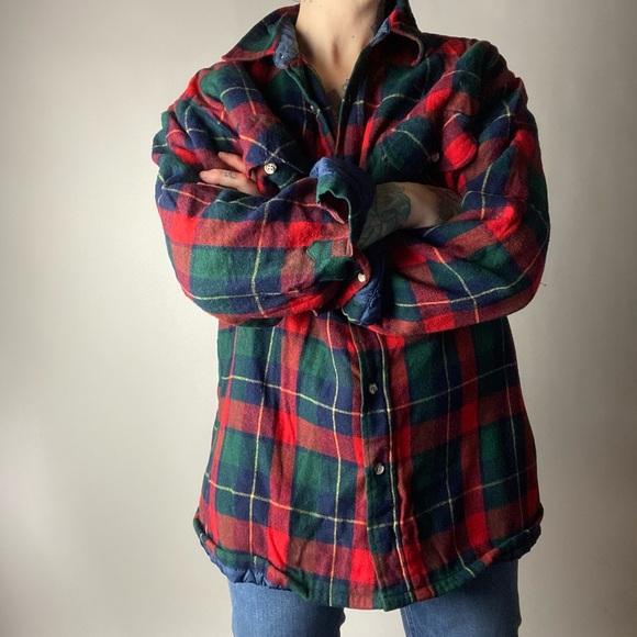 VINTAGE Arctic Circle Flannel Quilted Lined Plaid Shirtjac Large